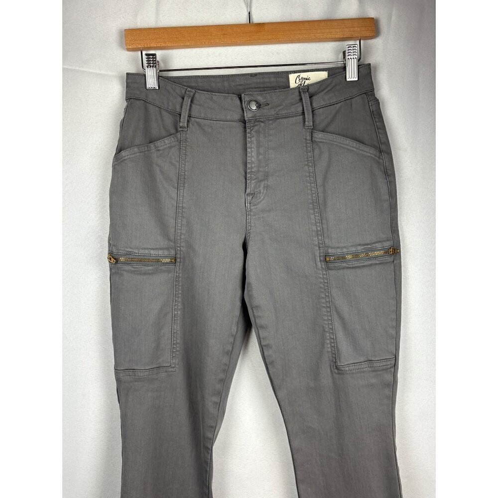 Cosmic Blue Love Gray Cargo Pants Size 28P With Zipper Pockets & Back Pockets